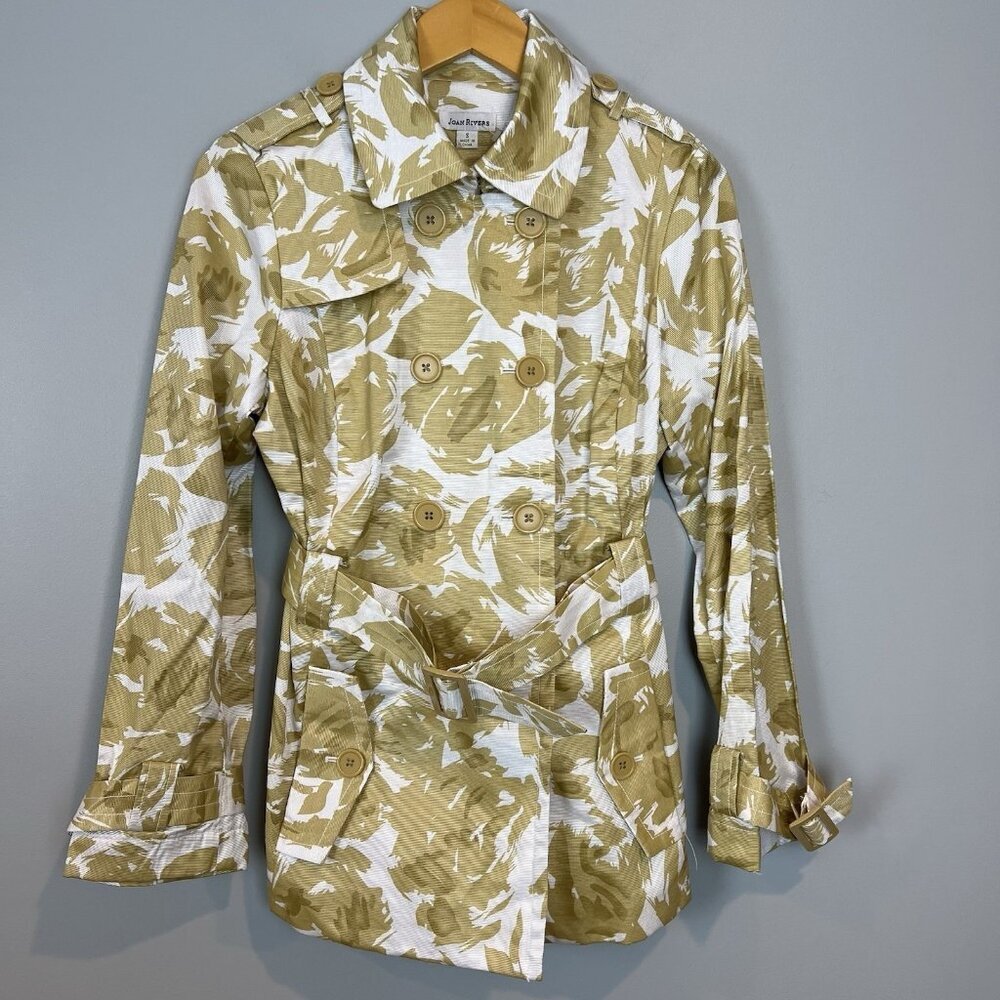 Joan Rivers Raincoat Short Trench Jacket Size Small Double Breasted Belt NWOT
